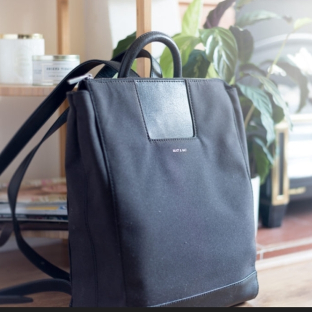 Matt & Nat Black Canvas "Katherine" Backpack Tote with Top Handles